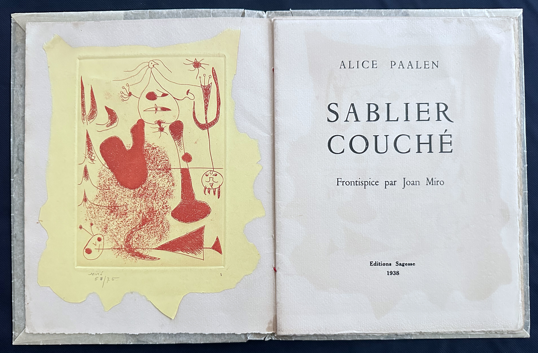 Sablier Couche. 1938. With one original signed and numbered etching by Miro.